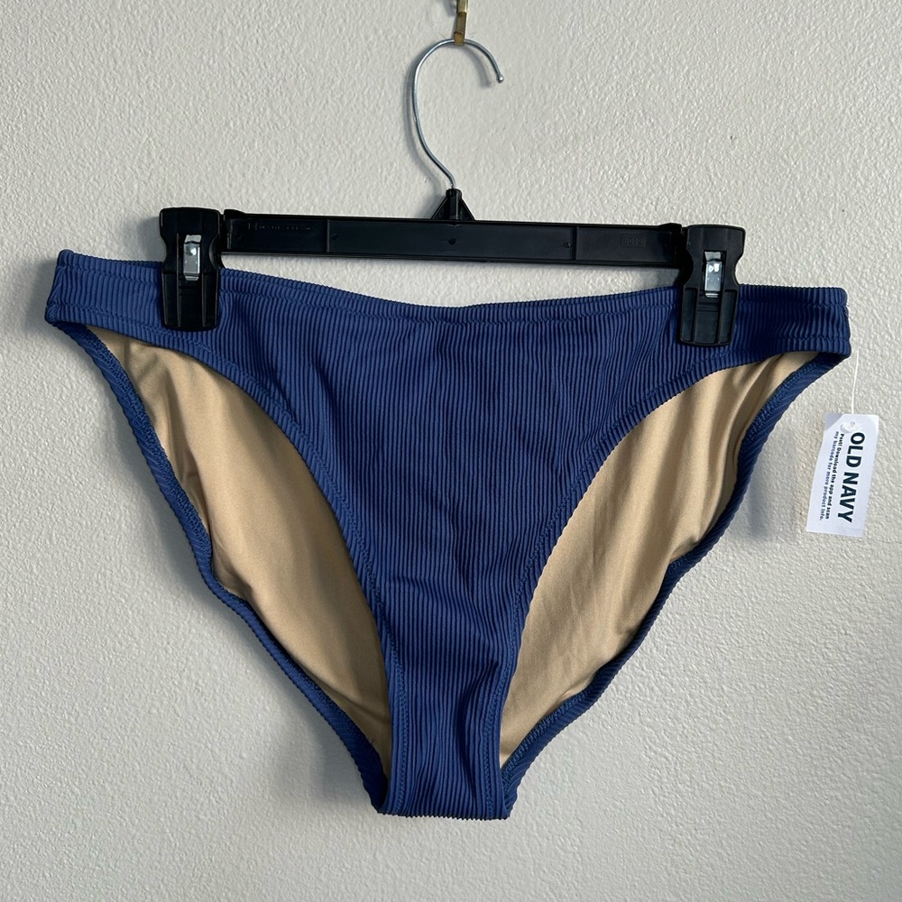 NWT Old Navy Women's Low-Rise Classic Rib-Knit Bikini Swim Bottom Blue Size L